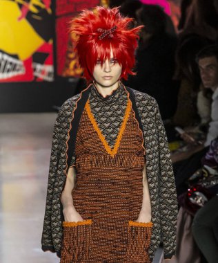 New York, New York - 11 Şubat 2019: Fran Summers Anna Sui sonbahar kış 2019 defile pist yürür