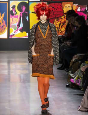 New York, New York - 11 Şubat 2019: Fran Summers Anna Sui sonbahar kış 2019 defile pist yürür
