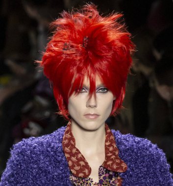 New York, New York - 11 Şubat 2019: Kiki Willems Anna Sui sonbahar kış 2019 defile pist yürür
