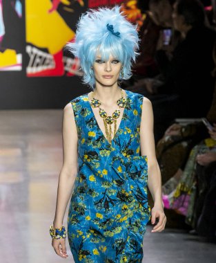 New York, New York - 11 Şubat 2019: Kris Grikaite Anna Sui sonbahar kış 2019 defile pist yürür