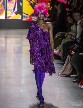 New York, New York - 11 Şubat 2019: Adut Akech Anna Sui sonbahar kış 2019 defile pist yürür