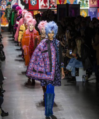 New York, New York - 11 Şubat 2019: modelleri yürüyüş Anna Sui sonbahar kış 2019 defile pist