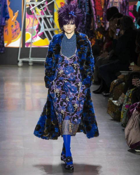 New York, New York - 11 Şubat 2019: çuha çiçeği Archer Anna Sui sonbahar kış 2019 defile pist yürür