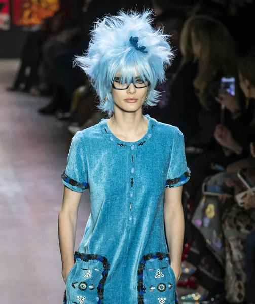 New York, New York - 11 Şubat 2019: Kris Grikaite Anna Sui sonbahar kış 2019 defile pist yürür
