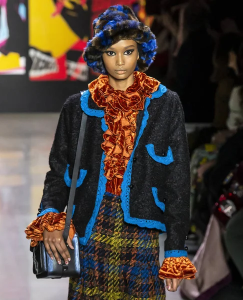 New York, New York - 11 Şubat 2019: Ugbad Abdi Anna Sui sonbahar kış 2019 defile pist yürür