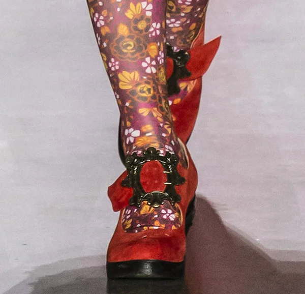 New York, New York - 11 Şubat 2019: bir model (ayakkabı detay) Anna Sui sonbahar kış 2019 defile pist yürür