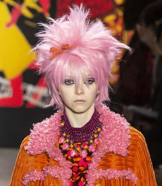 New York, New York - 11 Şubat 2019: Lily Nova Anna Sui sonbahar kış 2019 defile pist yürür