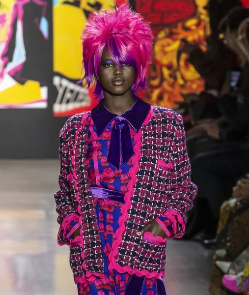 New York, New York - 11 Şubat 2019: Adut Akech Anna Sui sonbahar kış 2019 defile pist yürür