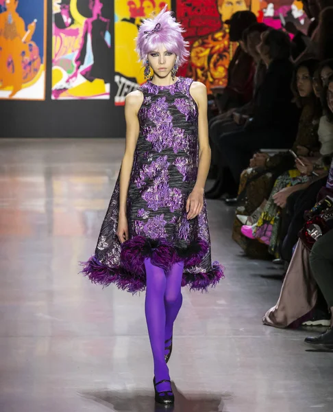 New York, New York - 11 Şubat 2019: Lea Julian Anna Sui sonbahar kış 2019 defile pist yürür