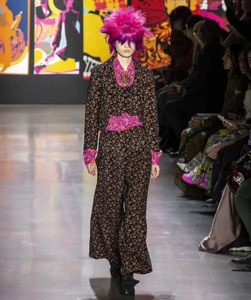 New York, New York - 11 Şubat 2019: Hyun Ji Shin Anna Sui sonbahar kış 2019 defile pist yürür
