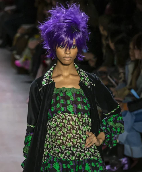 New York, New York - 11 Şubat 2019: Londone Myers Anna Sui sonbahar kış 2019 defile pist yürür