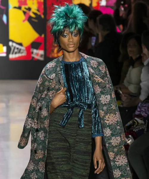 New York, New York - 11 Şubat 2019: Mayowa Nicholas Anna Sui sonbahar kış 2019 defile pist yürür