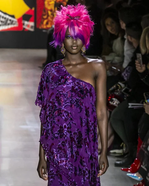 New York, New York - 11 Şubat 2019: Adut Akech Anna Sui sonbahar kış 2019 defile pist yürür