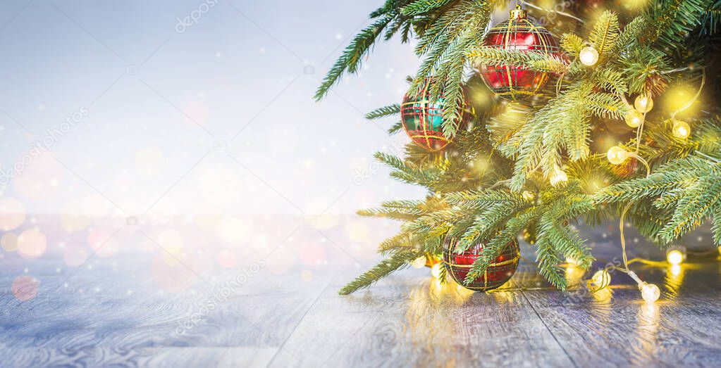 background of christmas tree decorated with christmas ornament