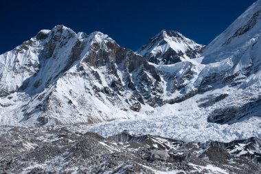 GORAKSHEP, NEPAL - CIRCA ECTOBER 2013: Gorakshep 'de Ekim 2013' te Everest Ana Kampı 'na giden yolun dışındaki Himalayalar' ın (Lingtren, Khumbutse) manzarası
