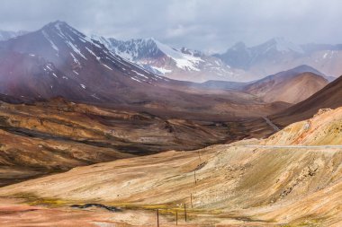 Tacikistan 'daki Ak-Baital Geçidi' ndeki Pamir dağlarının güzel manzarası.