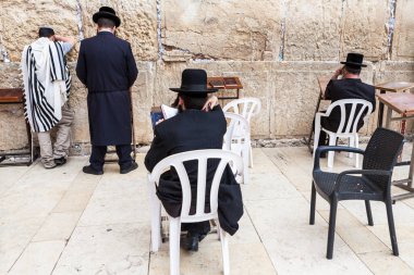 JERUSALEM, ISRAEL - CIRCA MAYIS 2018: Kudüs 'teki Batı Duvarı manzarası, İsrail yaklaşık Mayıs 2018' de Kudüs 'te.
