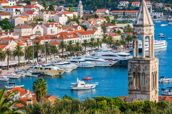beautiful view of the town of Hvar on the island of Hvar in Croatia circa September 2016 in Hvar.