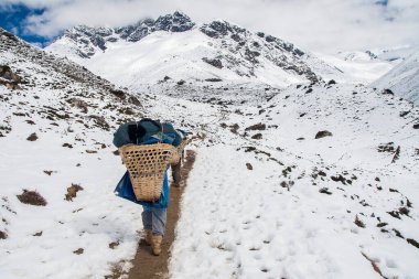SOMARE, NEPAL - CIRCA ECTOBER 2013: Ekim 2013 'te Somare' de Dingboche 'a giden hamal.