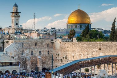 JERUSALEM, ISRAEL - CIRCA MAYIS 2018: Kudüs 'teki Batı Duvarı manzarası, İsrail yaklaşık Mayıs 2018' de Kudüs 'te.