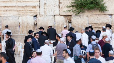 JERUSALEM, ISRAEL - CIRCA MAYIS 2018: Kudüs 'teki Batı Duvarı manzarası, İsrail yaklaşık Mayıs 2018' de Kudüs 'te.