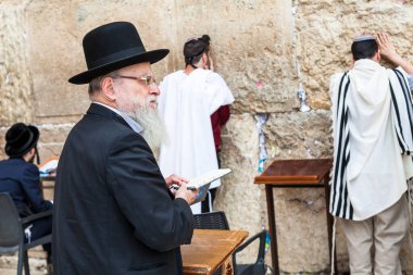 JERUSALEM, ISRAEL - CIRCA MAYIS 2018: Kudüs 'teki Batı Duvarı manzarası, İsrail yaklaşık Mayıs 2018' de Kudüs 'te.