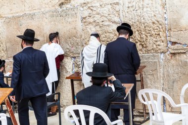 JERUSALEM, ISRAEL - CIRCA MAYIS 2018: Kudüs 'teki Batı Duvarı manzarası, İsrail yaklaşık Mayıs 2018' de Kudüs 'te.