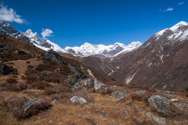 GOKYO, NEPAL - CIRCA OCTOBER 2013: way between the Gokyo and Machhermo circa October 2013 in Gokyo.