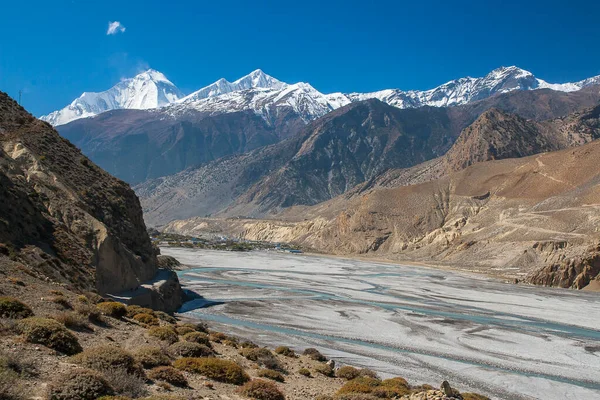 Jomsom Nepal Circa Noviembre 2013 Vista Del Himalaya Dhaulagiri Pueblo — Foto de Stock