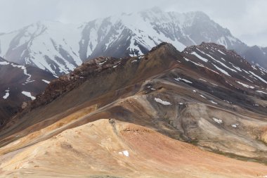 Tacikistan 'daki Ak-Baital Geçidi' ndeki Pamir dağlarının güzel manzarası.
