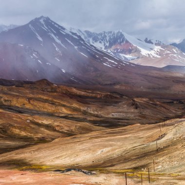 Tacikistan 'daki Ak-Baital Geçidi' ndeki Pamir dağlarının güzel manzarası.