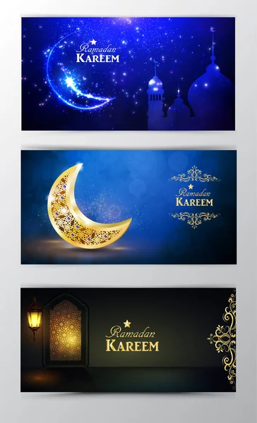 Ramadan Kareem üdvözlőlap bannerek készlet — Stock Vector