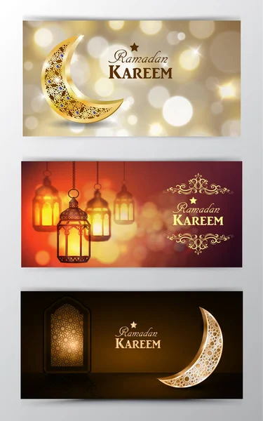 Ramadan Kareem üdvözlőlap bannerek készlet — Stock Vector
