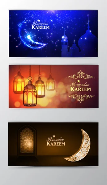 Ramazan Kareem tebrik kartı afiş kümesi — Stok Vektör