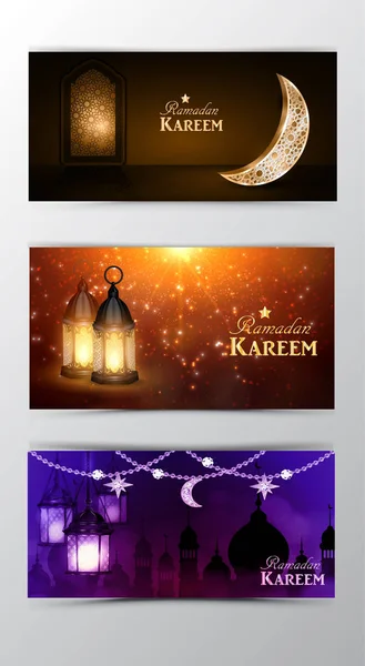 Ramadán Kareem pancartas de felicitación conjunto — Vector de stock