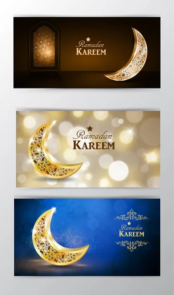 Ramadan kareem grußkarte banner set — Stockvektor