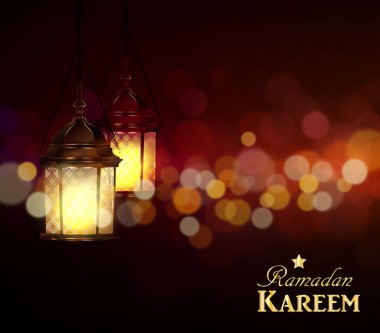 Ramazan Kareem, arka plan bulanık arka plan vektör ışıkları asma tebrik