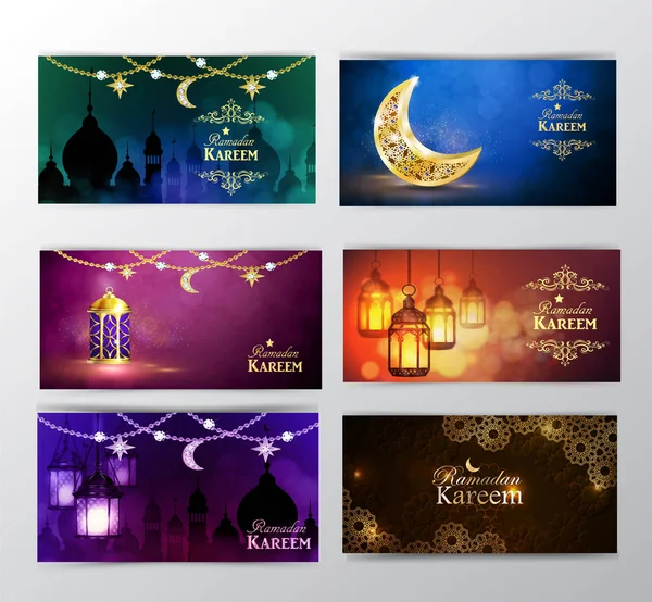 Ramadan Kareem Pozdrowienia Transparent Tło Wektor Zestaw — Wektor stockowy