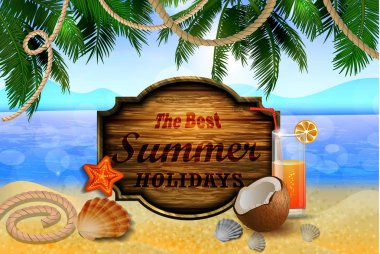 Güzel plaj manzarası ile ahşap tahta