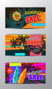 parlak ve renkli vektör yaz Satılık Şablon afiş ayarla