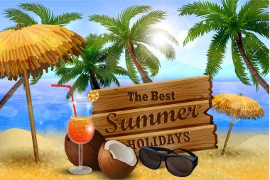 Güzel plaj manzarası ile ahşap tahta