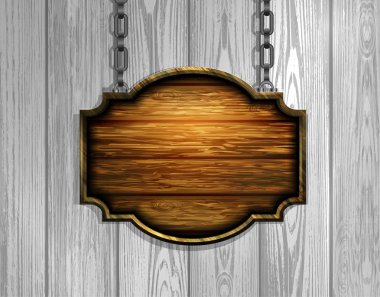 Beyaz arka plan üzerinde izole zincir asılı boş ahşap tabela