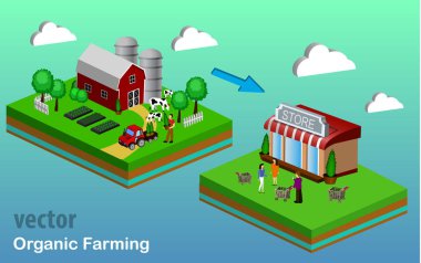 Organik pazar kavramı. Bir mağaza organik sebze ve meyve vektör çizim.