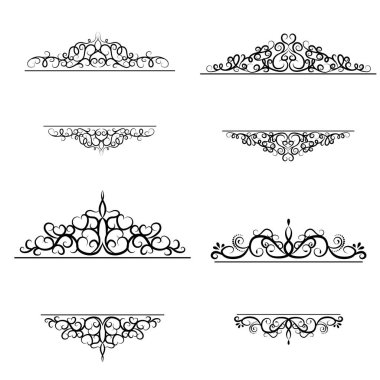 Bir arka plan üzerinde izole vintage vektör girdap çerçeve kümesi