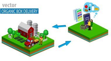 Organik pazar kavramı. Bir mağaza organik sebze ve meyve vektör çizim.