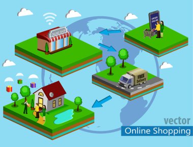 Organik pazar kavramı. Bir mağaza organik sebze ve meyve vektör çizim.