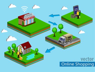 Organik pazar kavramı. Bir mağaza organik sebze ve meyve vektör çizim.