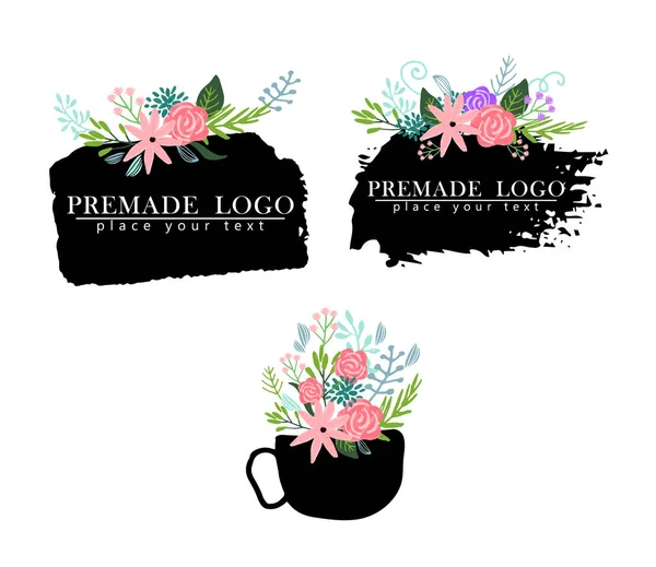 Plantilla de logotipo floral lindo dibujado a mano — Vector de stock