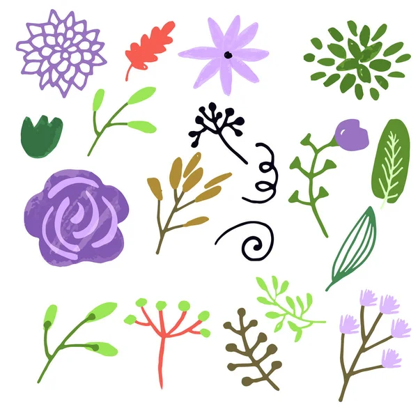 Blumengrafik. Vektor-Set floraler Elemente mit handgezeichneten Blumen. — Stockvektor