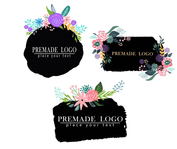 Χέρι συρμένο χαριτωμένα floral λογότυπο πρότυπο — Διανυσματικό Αρχείο